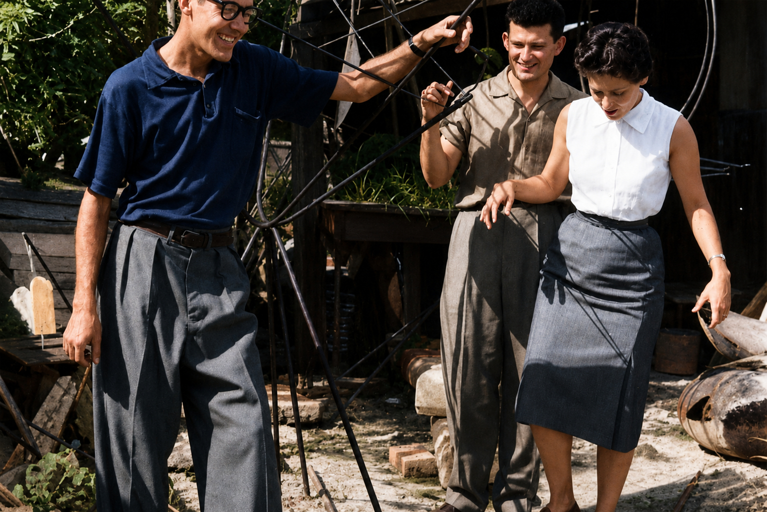 Manolo Vidal, Hugo Consuegra y Rita en el estudio de Oliva